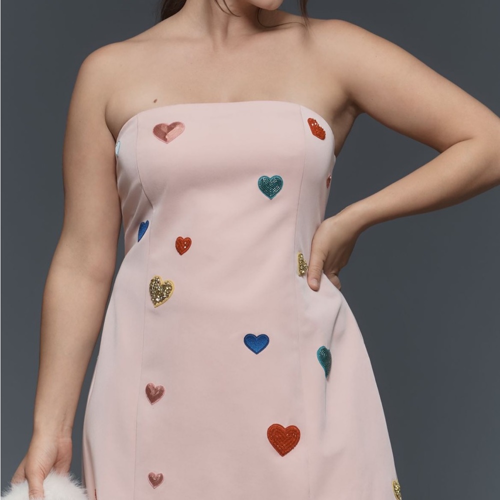 Mare Mare Strapless Embellished Heart Mini Dress